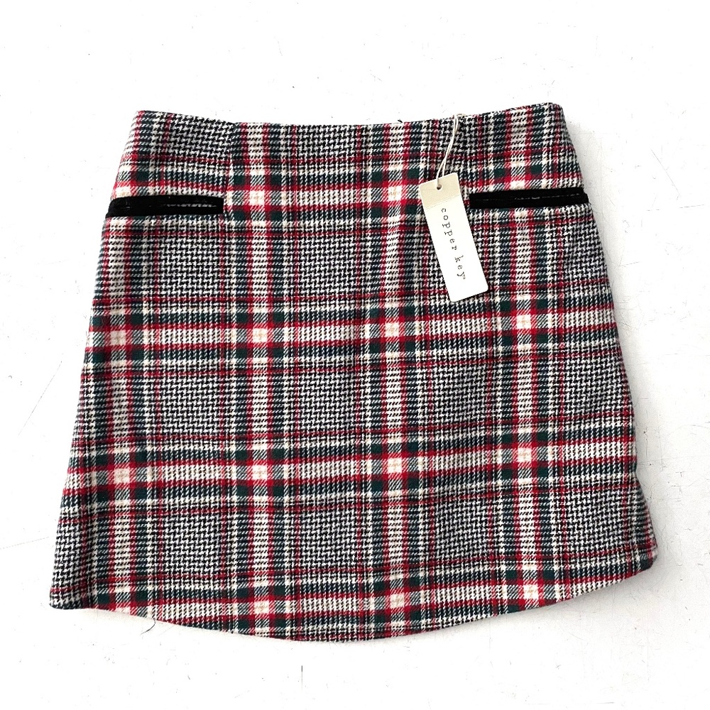 Copper Key Nwt Green Red White Plaid Flannel Holiday Mini Skirt Medium M